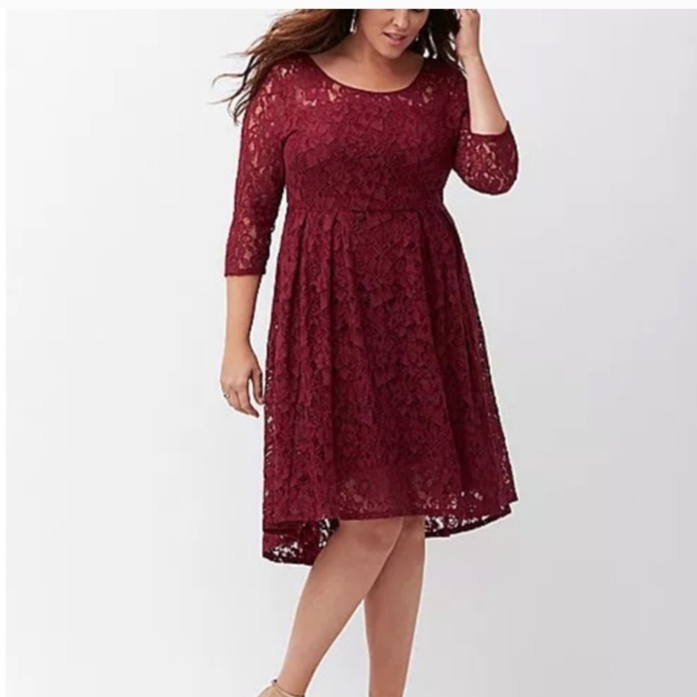 Lane Bryant Burgundy High Low Lace Dress